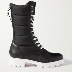 Christian Louboutin Pavletta Flat leather-trimmed quilted shell boots (Black)